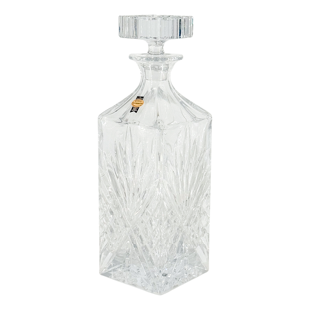 Late 20thc Czech : cut crystal starburst decanter w/faceted stopper