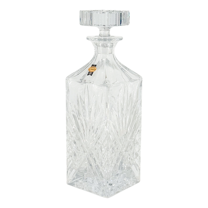 Late 20thc Czech : cut crystal starburst decanter w/faceted stopper