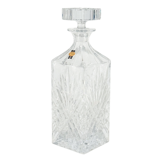 Late 20thc Czech : cut crystal starburst decanter w/faceted stopper