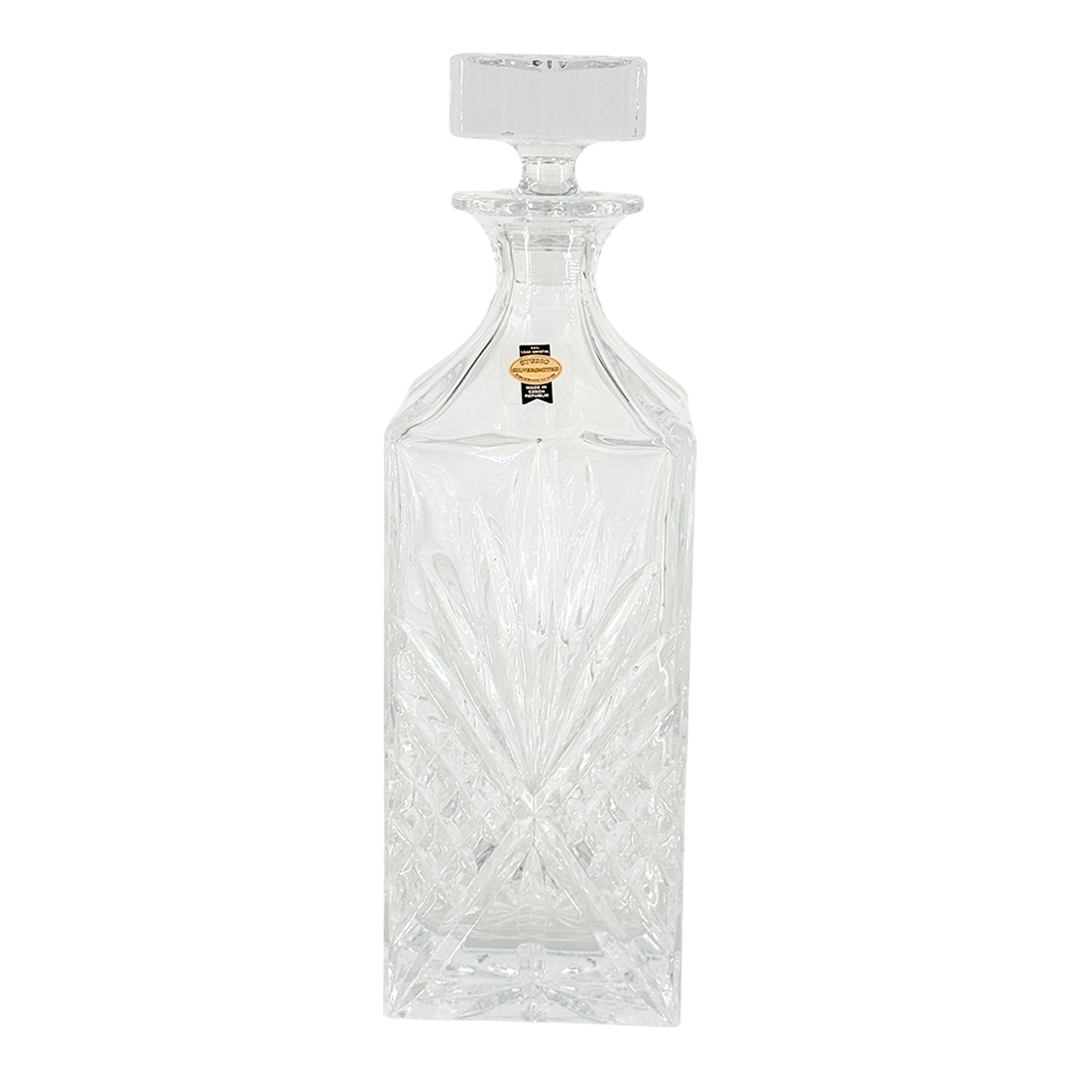 Late 20thc Czech : cut crystal starburst decanter w/faceted stopper