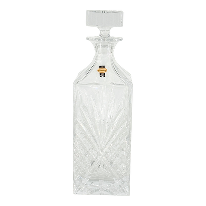 Late 20thc Czech : cut crystal starburst decanter w/faceted stopper