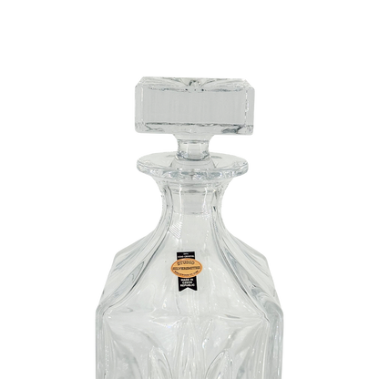 Late 20thc Czech : cut crystal starburst decanter w/faceted stopper