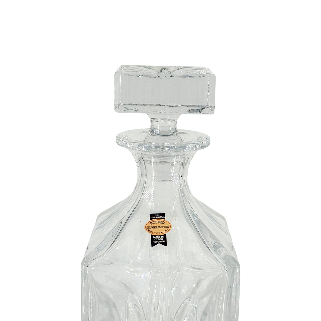 Late 20thc Czech : cut crystal starburst decanter w/faceted stopper