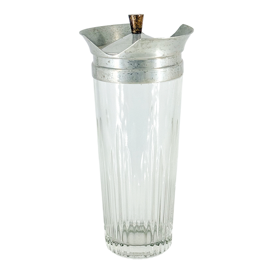 Late 1930s American : fluted glass cocktail shaker with aluminum collar