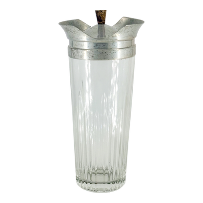 Late 1930s American : fluted glass cocktail shaker with aluminum collar