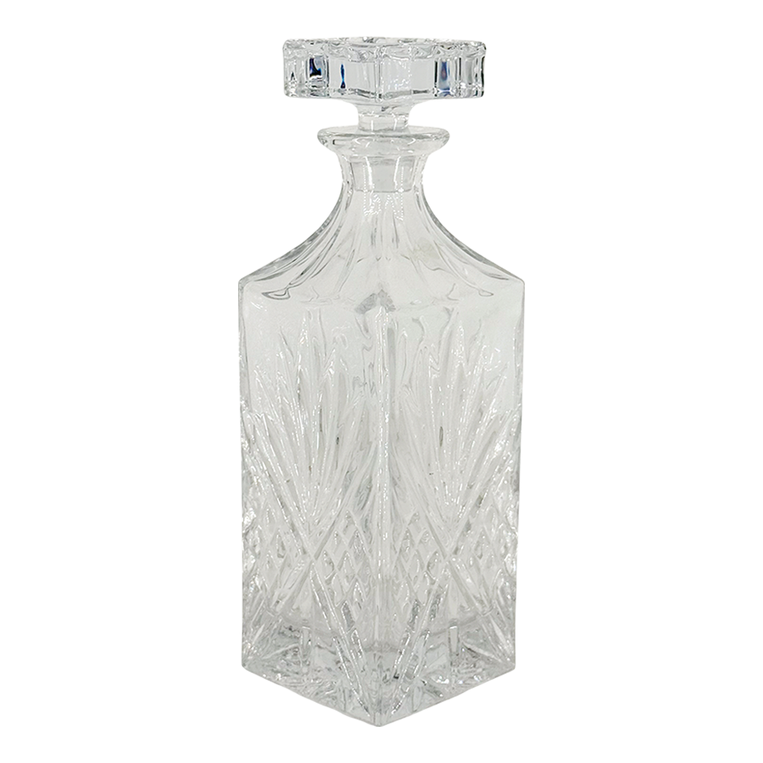 Late 20thc Europe : 10 1/2" cut crystal starburst decanter w/faceted stopper