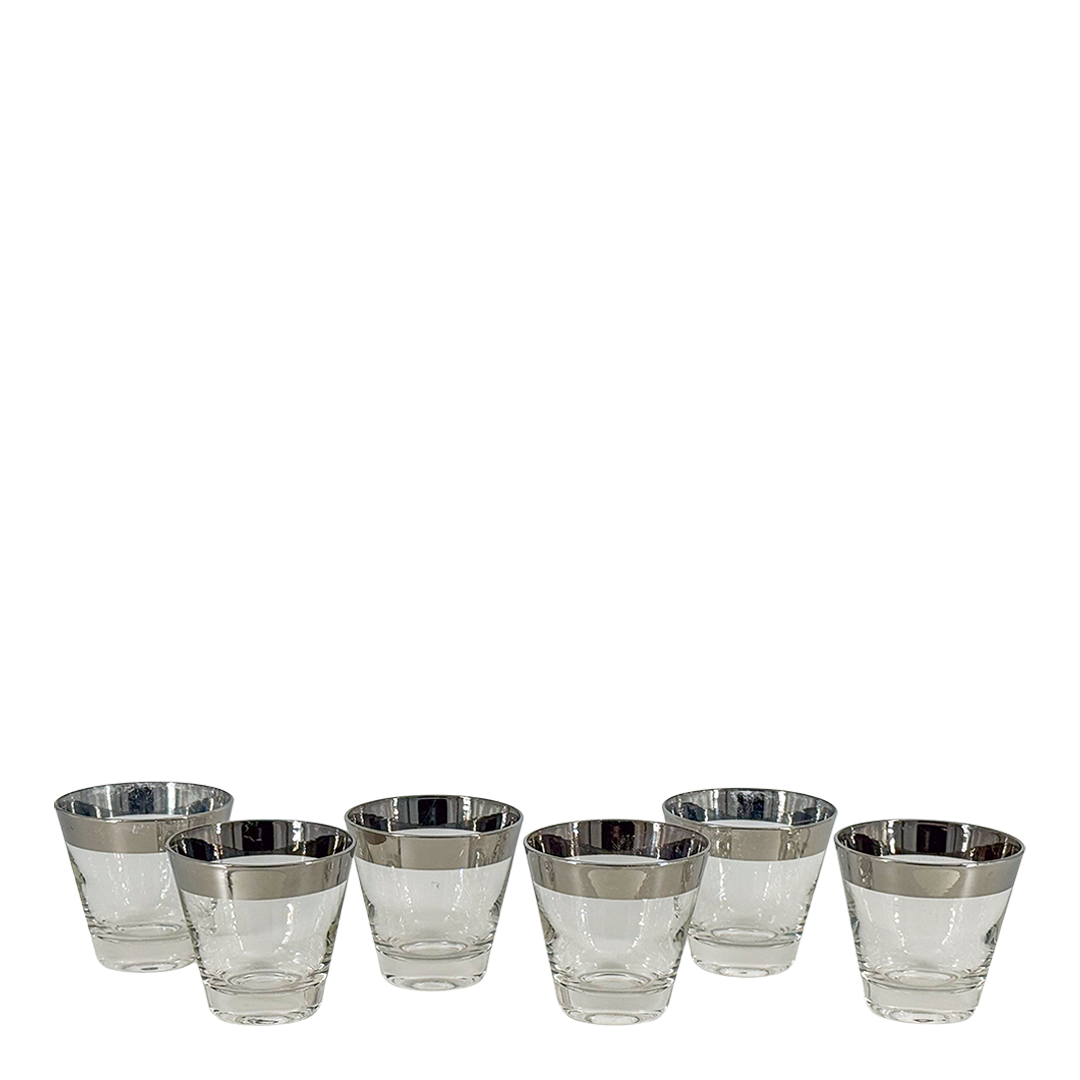 1960s American : set six silver banded tapered whiskey tumbler