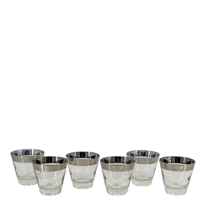 1960s American : set six silver banded tapered whiskey tumbler