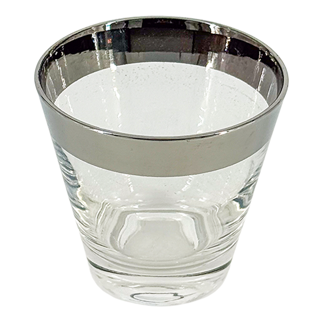 1960s American : set six silver banded tapered whiskey tumbler