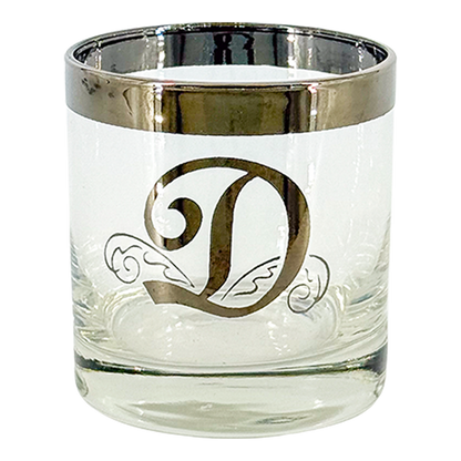 1960s American : set six silver monogram "D" old fashioned glasses