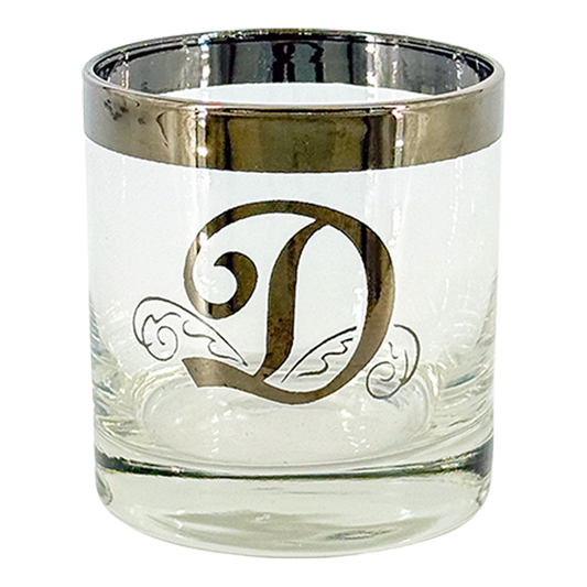 1960s American : set six silver monogram "D" old fashioned glasses