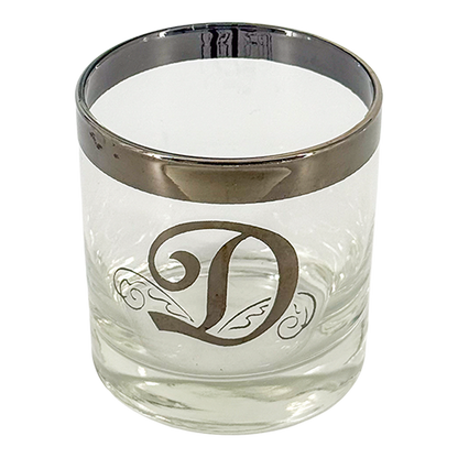 1960s American : set six silver monogram "D" old fashioned glasses