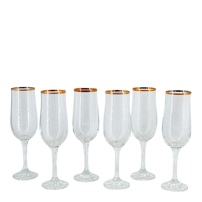 1970s European : set of six gold-banded champagne flutes