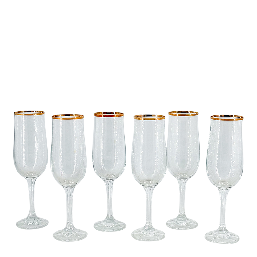 1970s European : set of six gold-banded champagne flutes