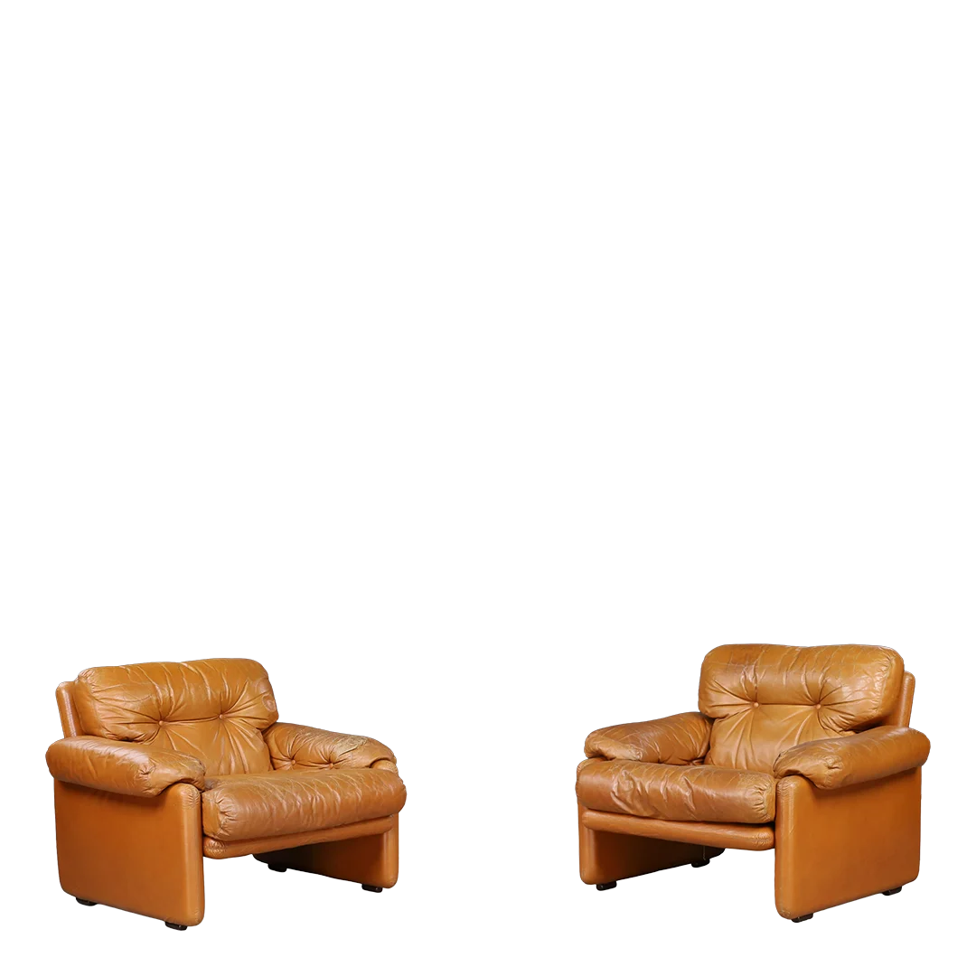 1970s Italian : pair Afra & Tobia Scarpa "Coronado" leather lounge chairs