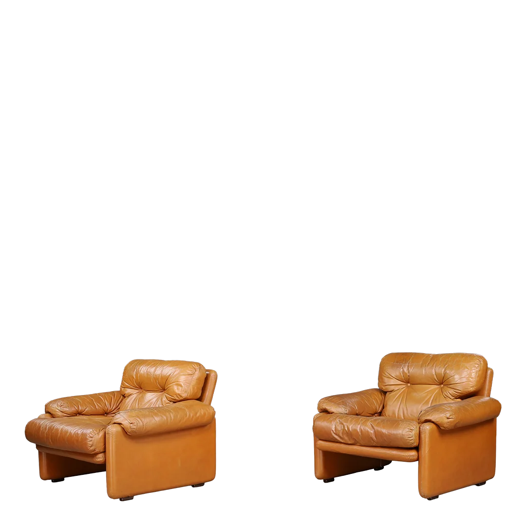 1970s Italian : pair Afra & Tobia Scarpa "Coronado" leather lounge chairs