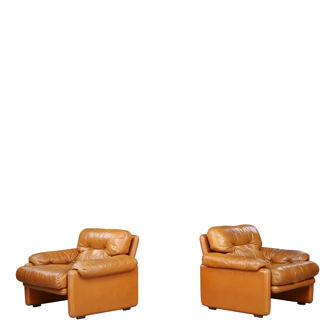 1970s Italian : pair Afra & Tobia Scarpa "Coronado" leather lounge chairs