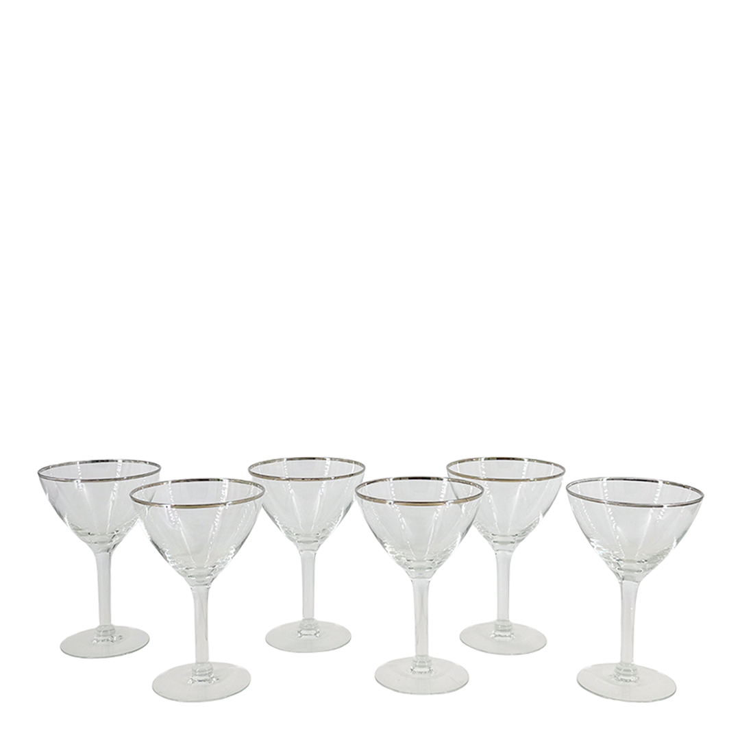 Late 20thc American : set six silver banded cocktail coupe or martini