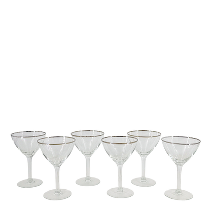 Late 20thc American : set six silver banded cocktail coupe or martini