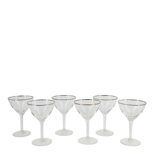 Late 20thc American : set six silver banded cocktail coupe or martini