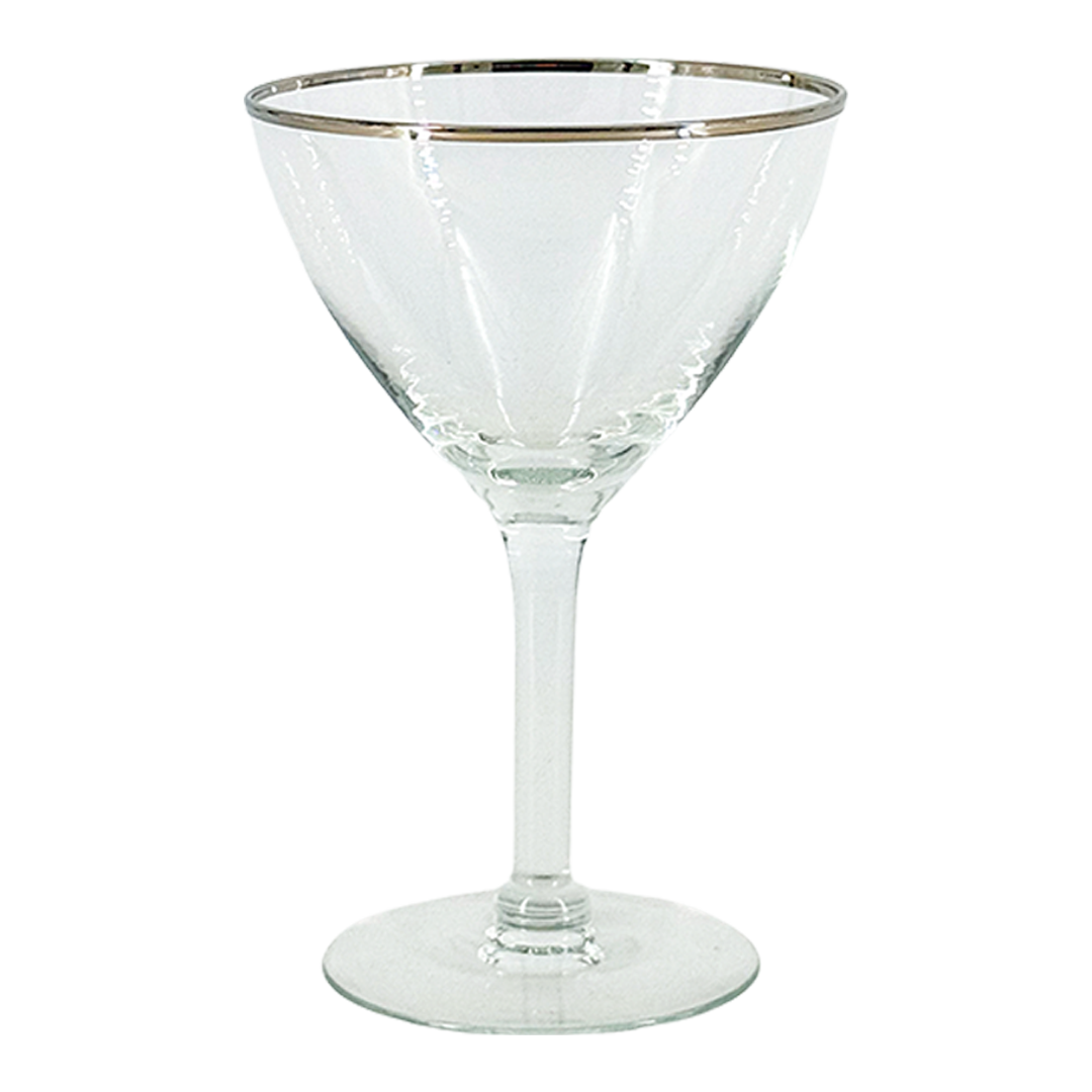 Late 20thc American : set six silver banded cocktail coupe or martini