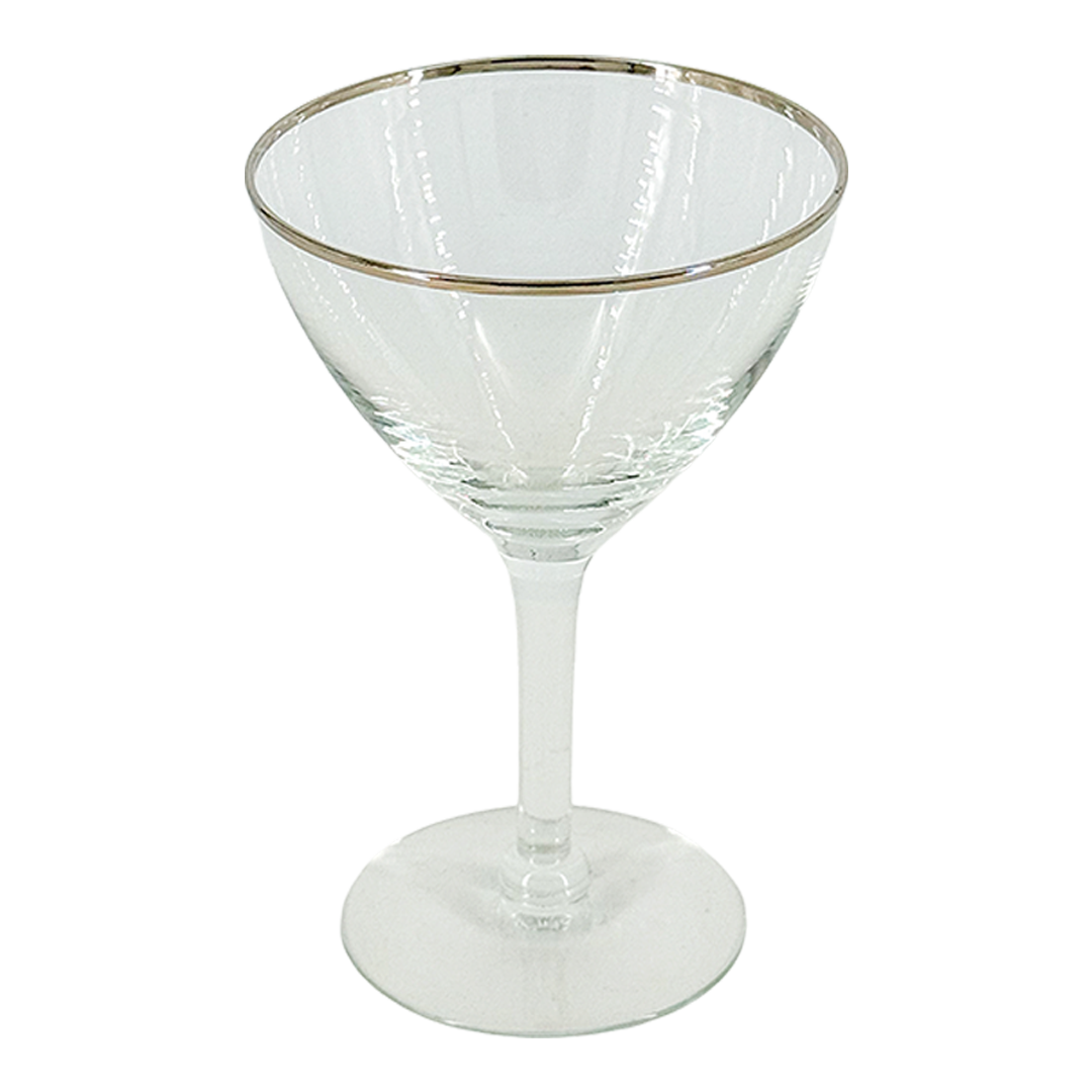 Late 20thc American : set six silver banded cocktail coupe or martini