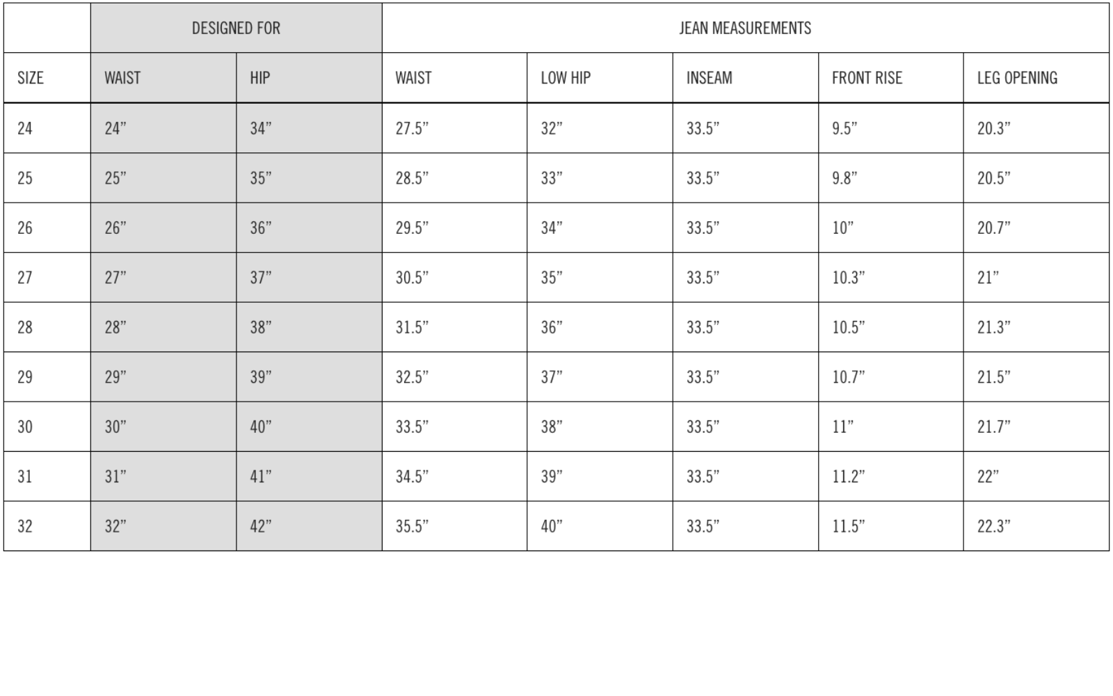 Size Chart