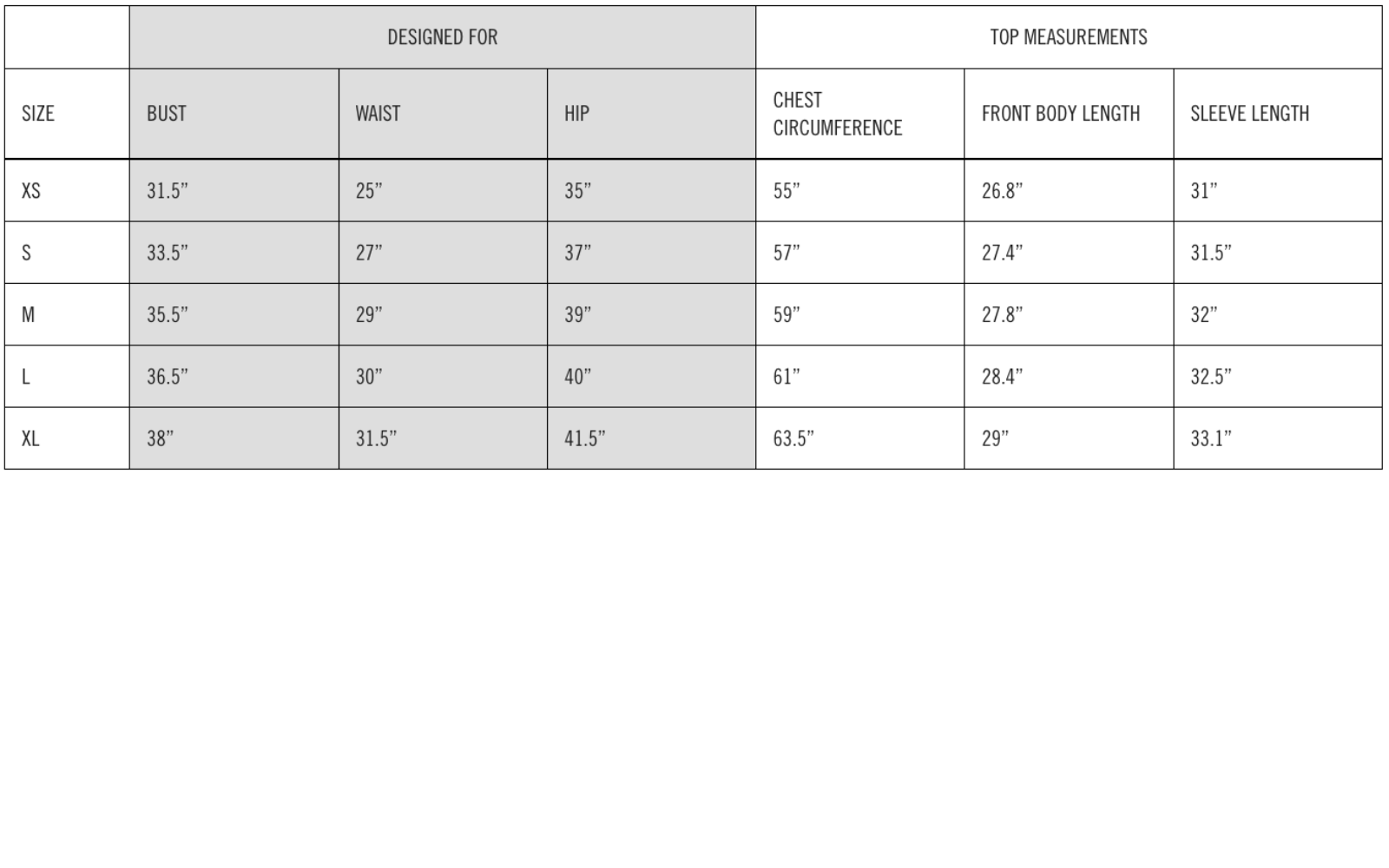 Size Chart