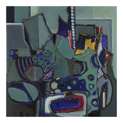 1965 Ib Lauritzen : large 40" square abstract composition "Opstillin"