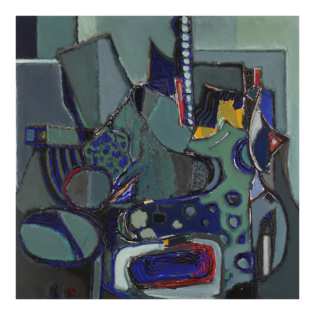 1965 Ib Lauritzen : large 40" square abstract composition "Opstillin"