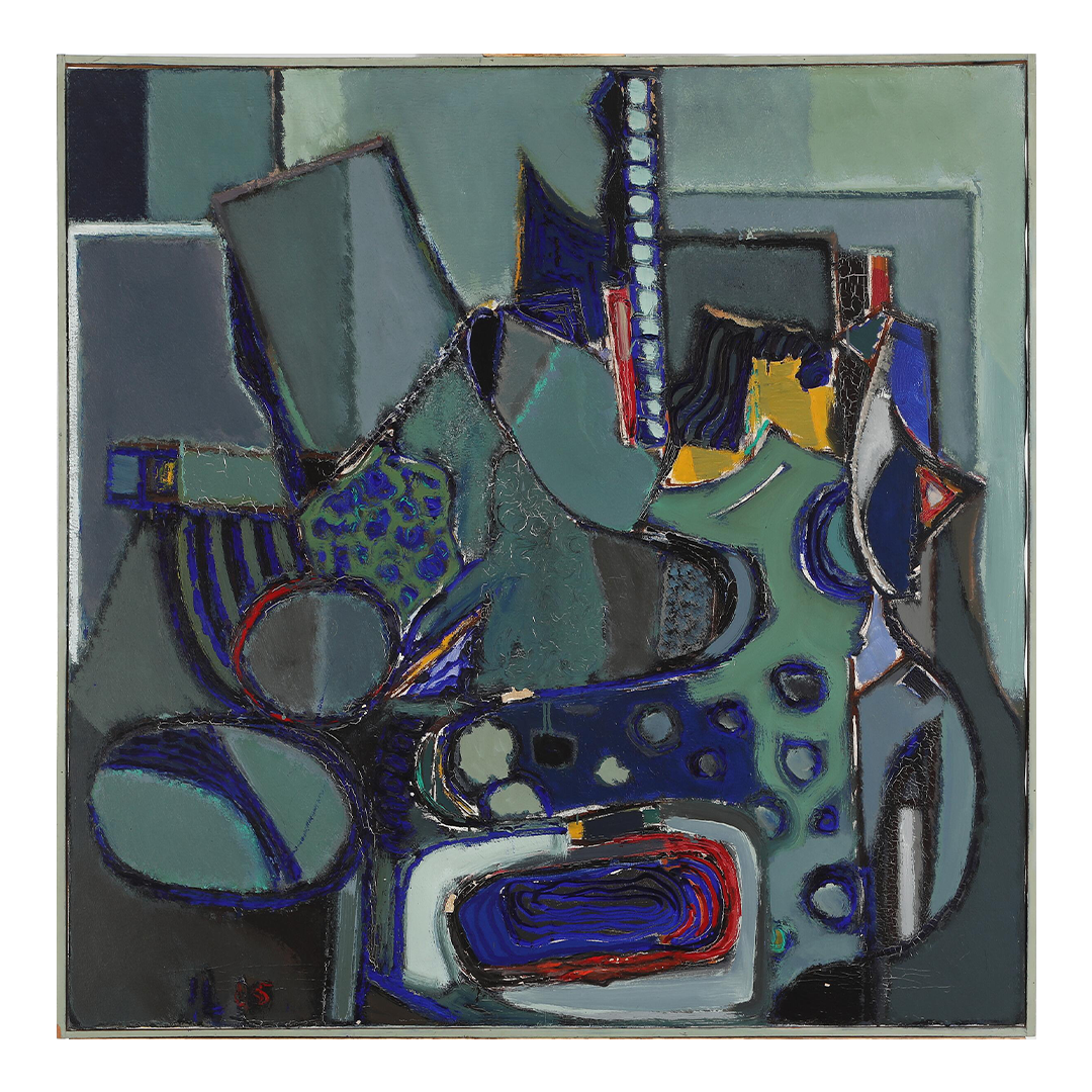 1965 Ib Lauritzen : large 40" square abstract composition "Opstillin"