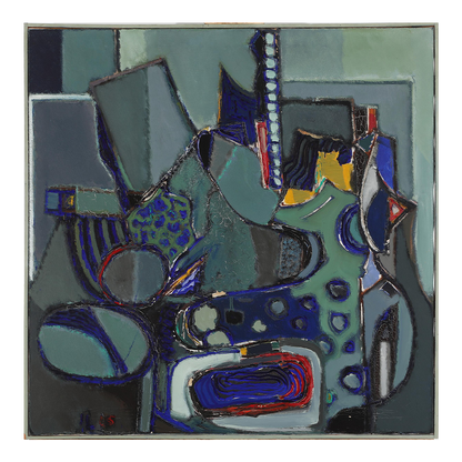 1965 Ib Lauritzen : large 40" square abstract composition "Opstillin"