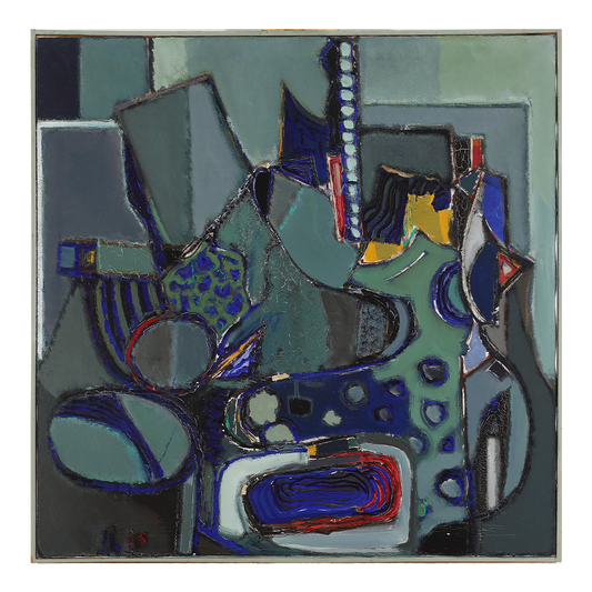 1965 Ib Lauritzen : large 40" square abstract composition "Opstillin"