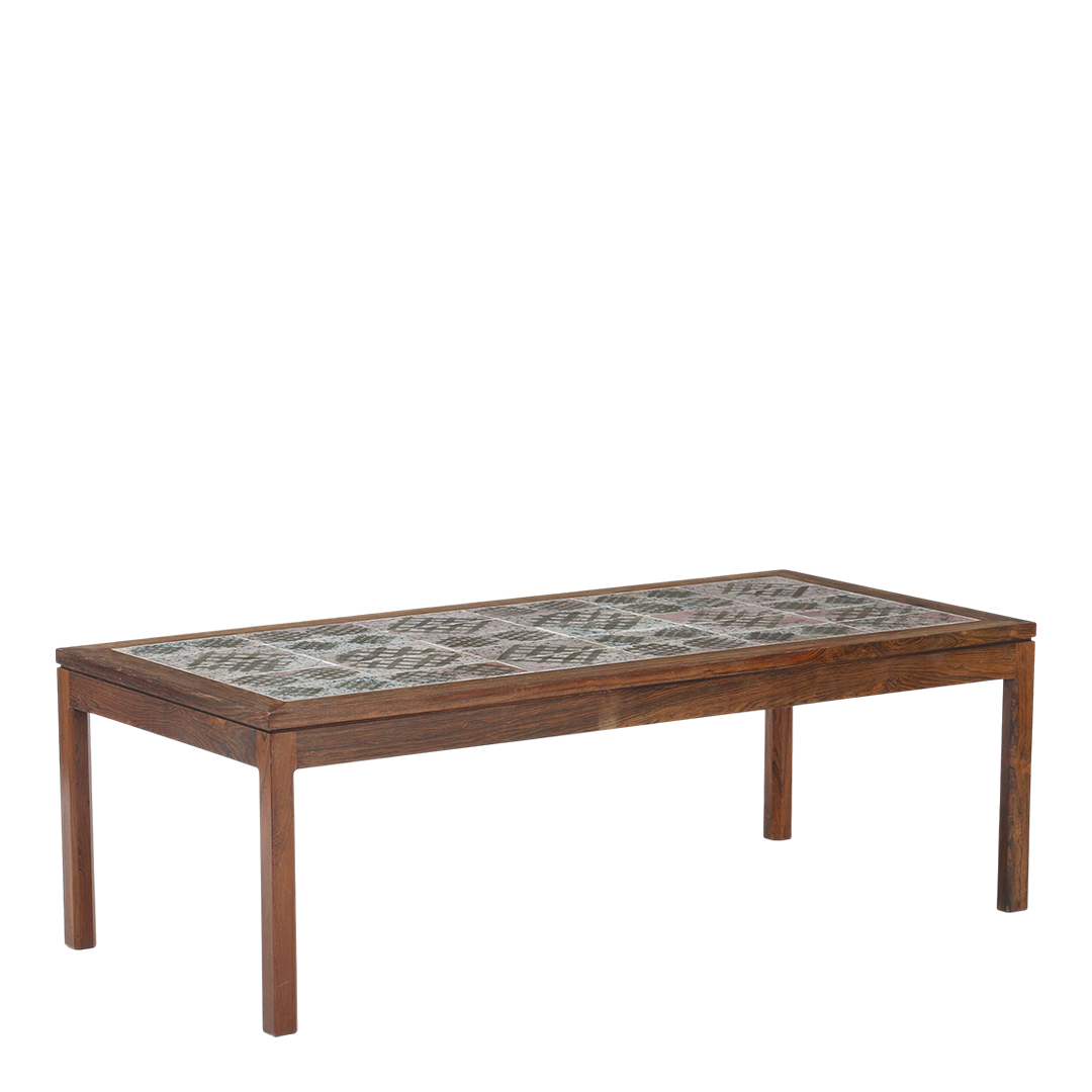 1960s Tue Poulsen : rosewood and tile top coffee table, Denmark
