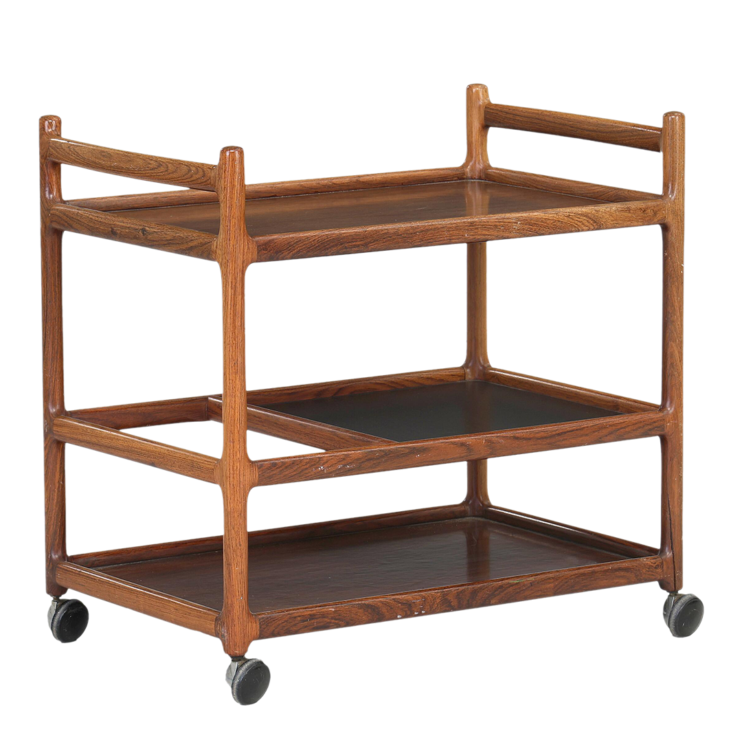 1960s Johannes Andersen : three-tier rosewood serving trolley, Silkborg