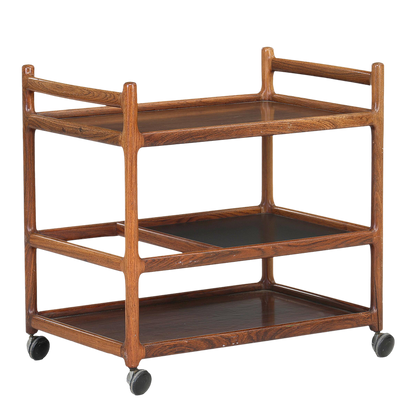 1960s Johannes Andersen : three-tier rosewood serving trolley, Silkborg