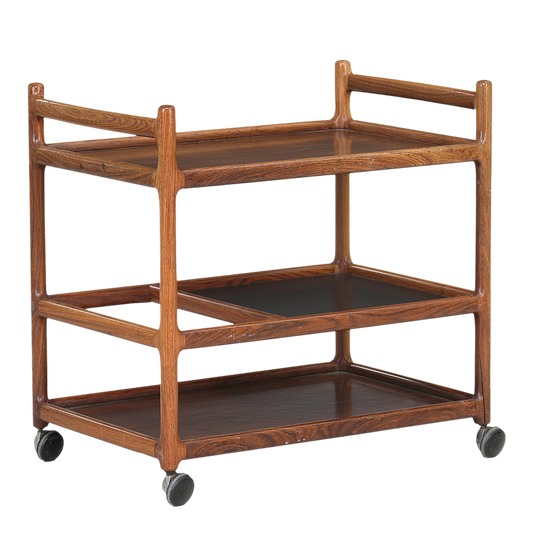 1960s Johannes Andersen : three-tier rosewood serving trolley, Silkborg