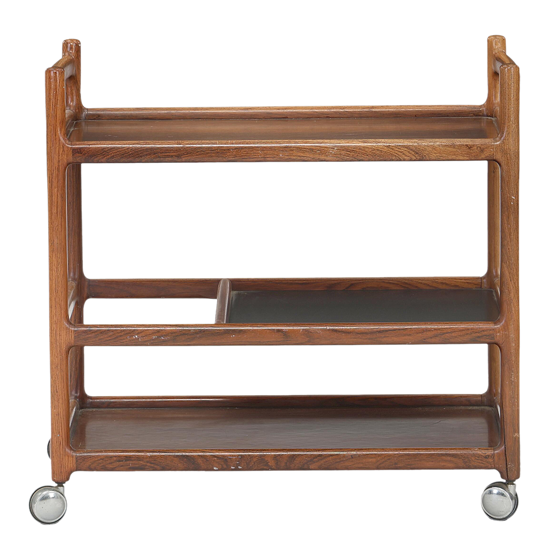 1960s Johannes Andersen : three-tier rosewood serving trolley, Silkborg