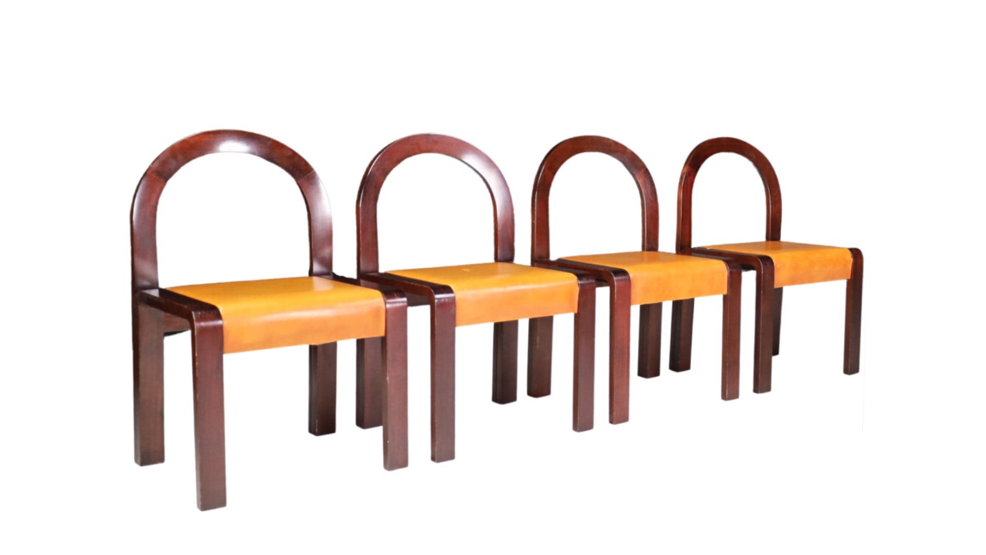 1970s Gae Aulenti (attr) : set six walnut & leather dining chairs, Italy