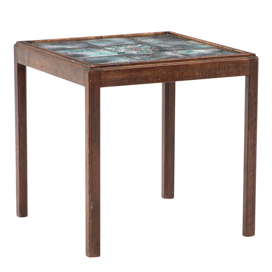1950s Jens Thirslund : small beechwood and glazed tile top side table