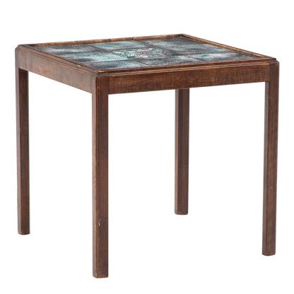 1950s Jens Thirslund : small beechwood and glazed tile top side table