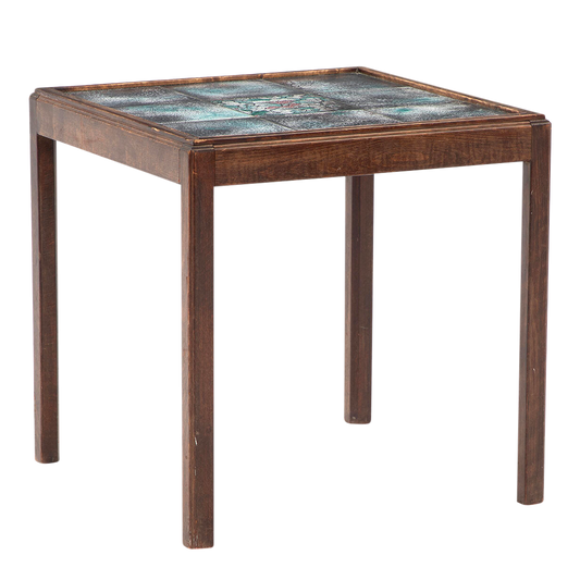1950s Jens Thirslund : small beechwood and glazed tile top side table