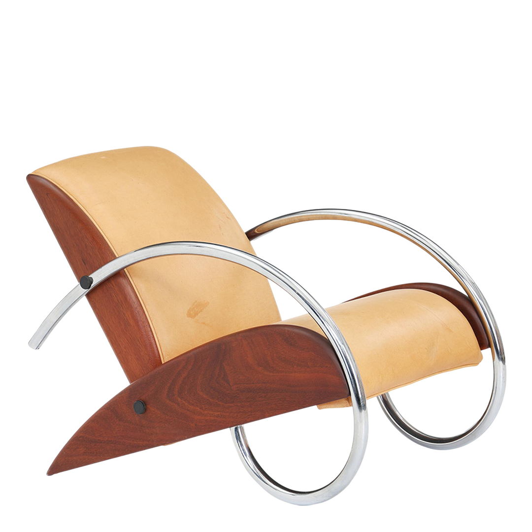1990 Klaus Wettergren : Neo-Modernist "Streamline" leather lounge chair