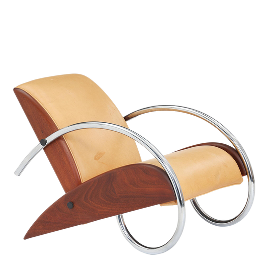 1990 Klaus Wettergren : Neo-Modernist "Streamline" leather lounge chair