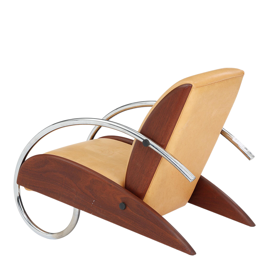 1990 Klaus Wettergren : Neo-Modernist "Streamline" leather lounge chair