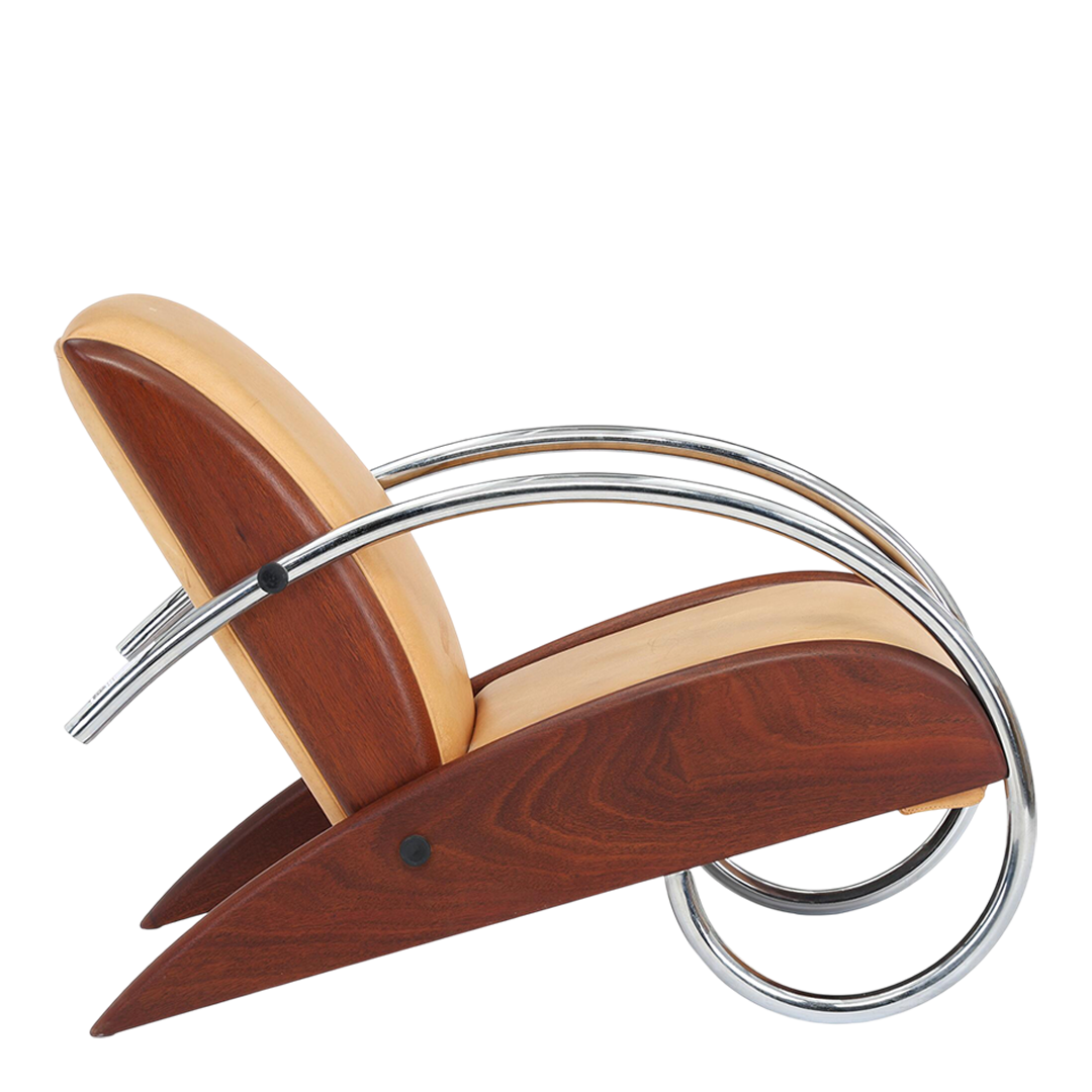 1990 Klaus Wettergren : Neo-Modernist "Streamline" leather lounge chair