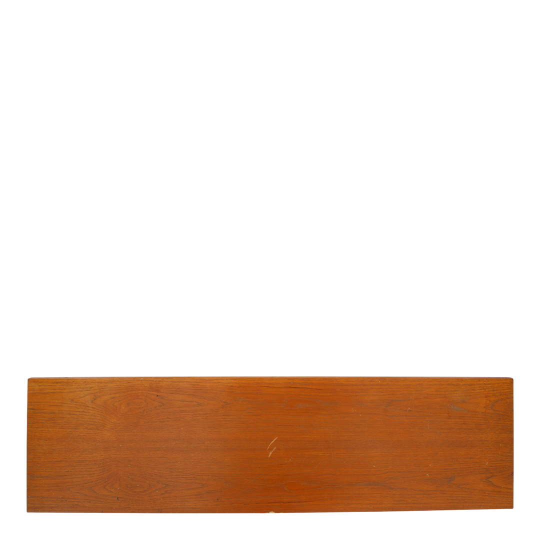 1960s Clausen & Søn : teakwood 63" credenza with bowtie drawer pulls