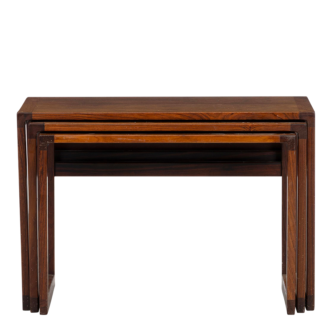 1970s Danish Design : set three rosewood square form nesting tables