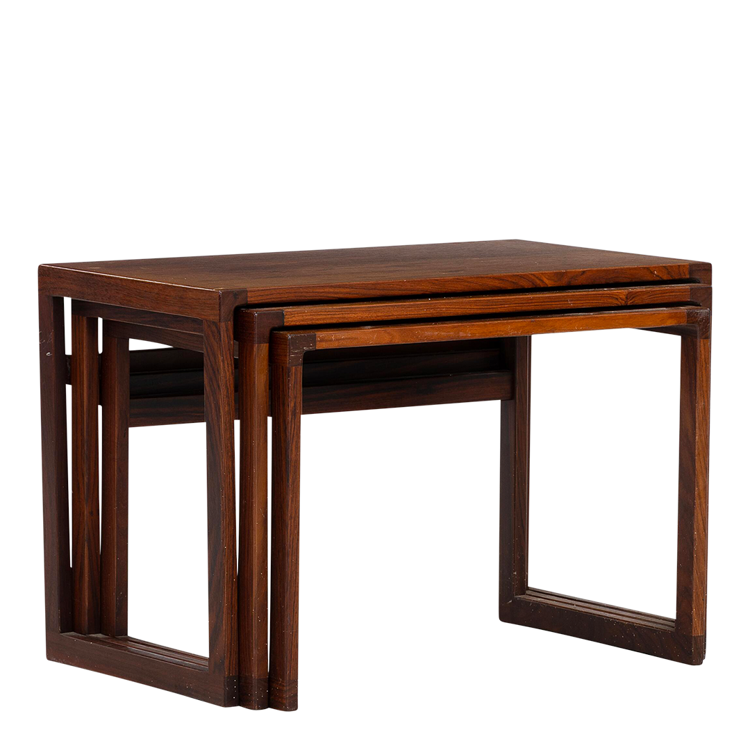 1970s Danish Design : set three rosewood square form nesting tables