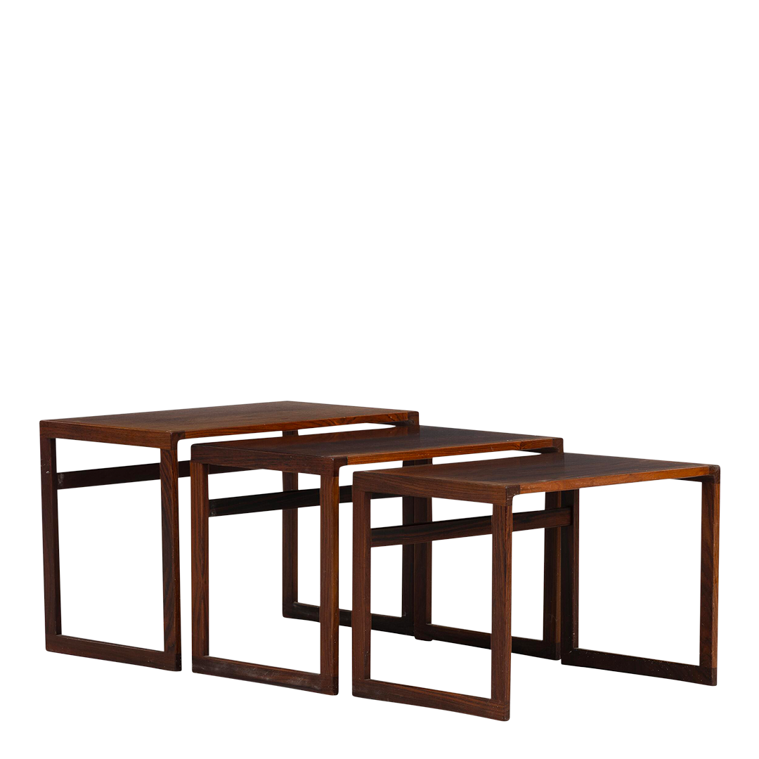 1970s Danish Design : set three rosewood square form nesting tables